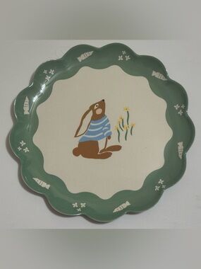 Threshold Green Scalloped Ceramic Bunny Plate, 2 salad plates